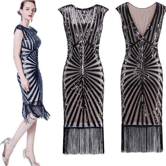 Beaded Cocktail Fringe Party Maxi New Midi Dress - Picture 2 of 8